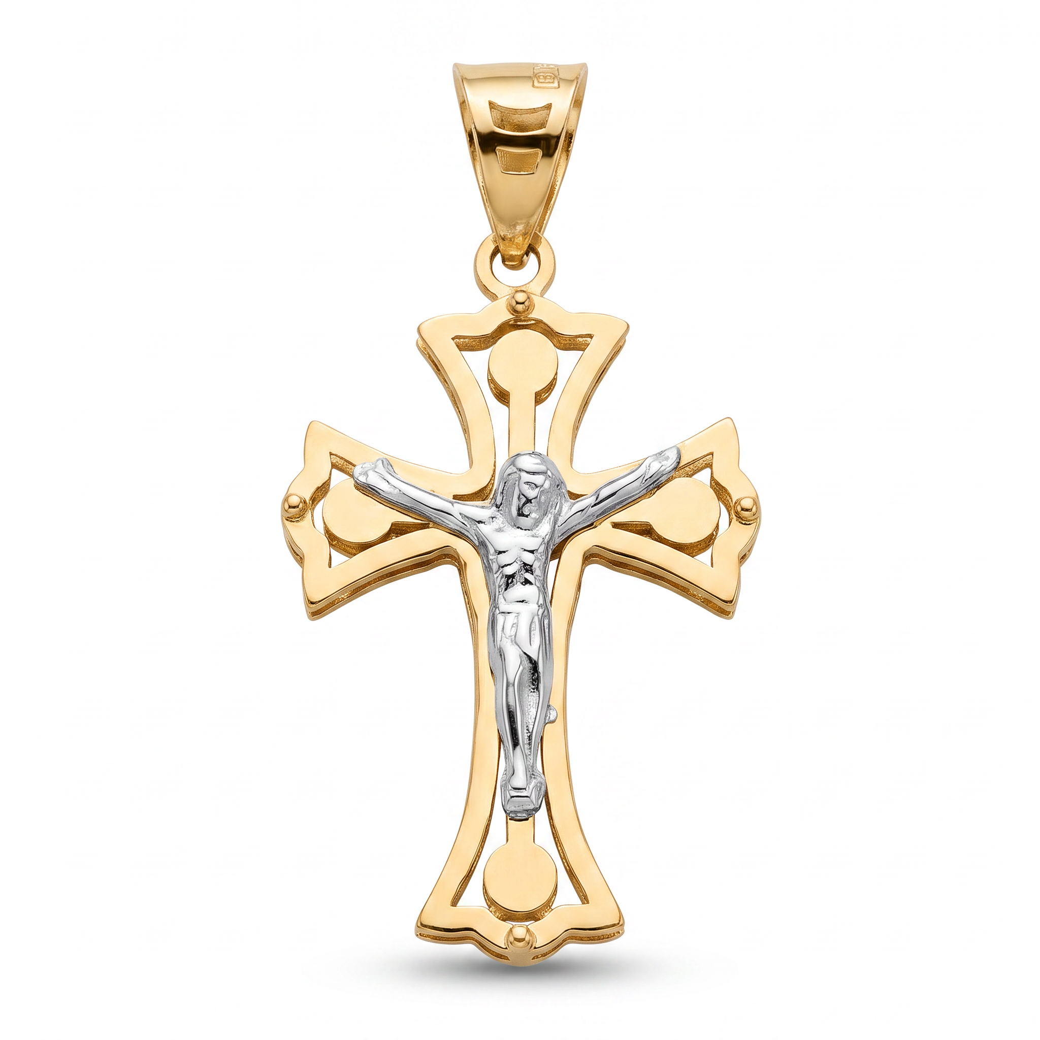 18K Two Tone Gold Crucifix Pendant