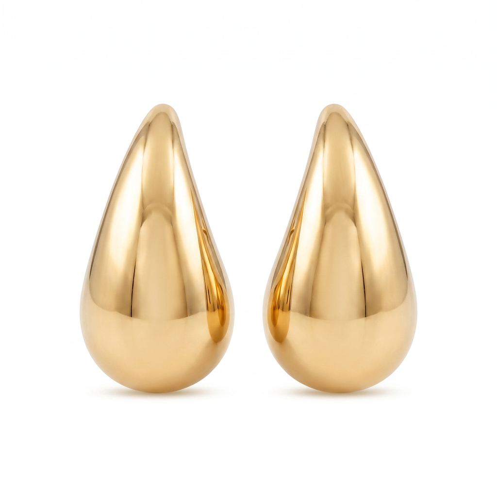 18K Yellow Gold Teardrop Stud Earring