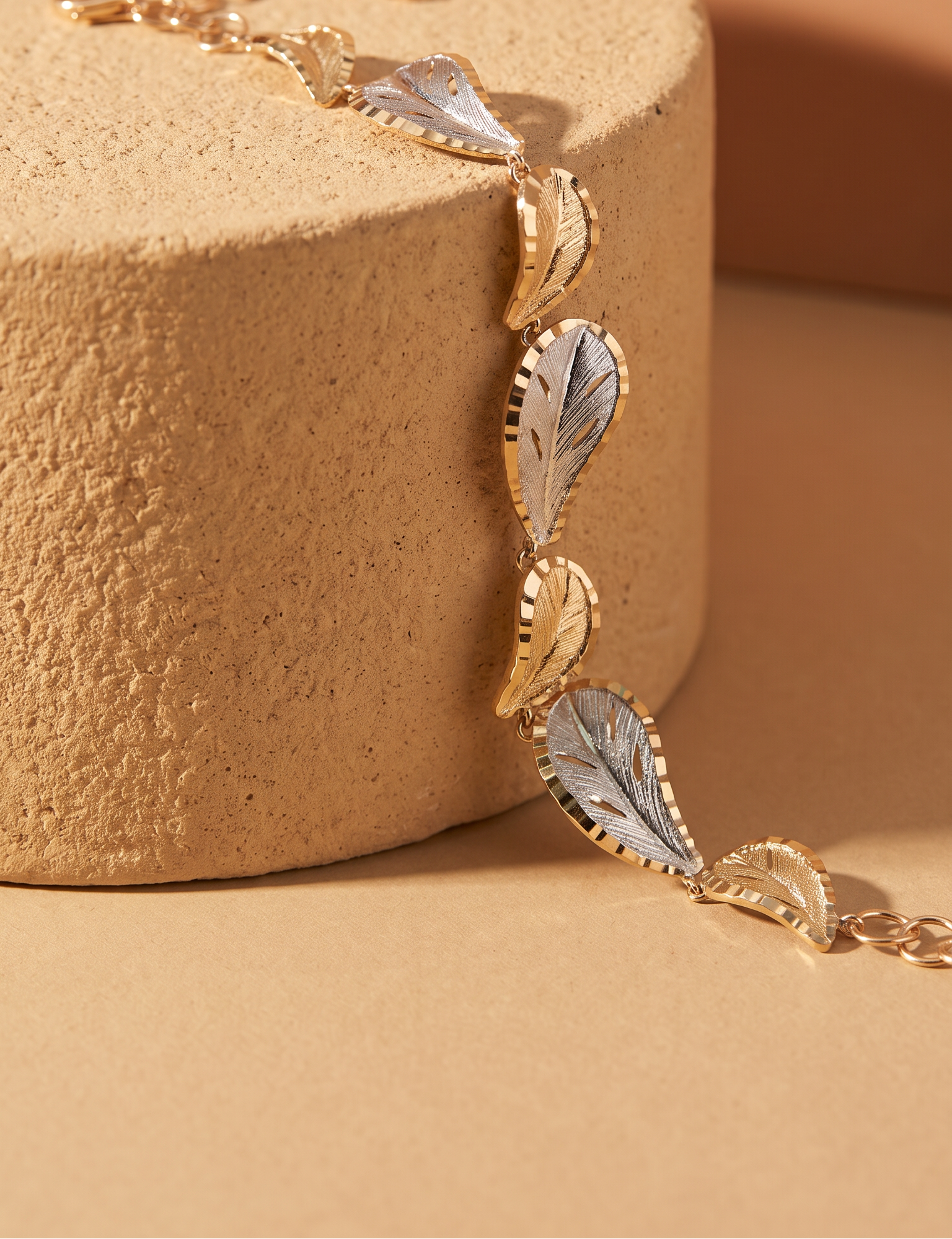 18K Two Tone Gold Leaf Chain Bracelet