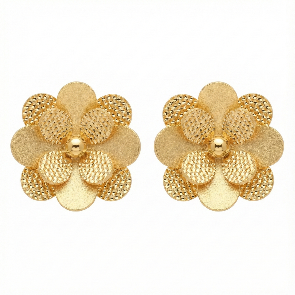 18K Yellow Gold Flower Earring