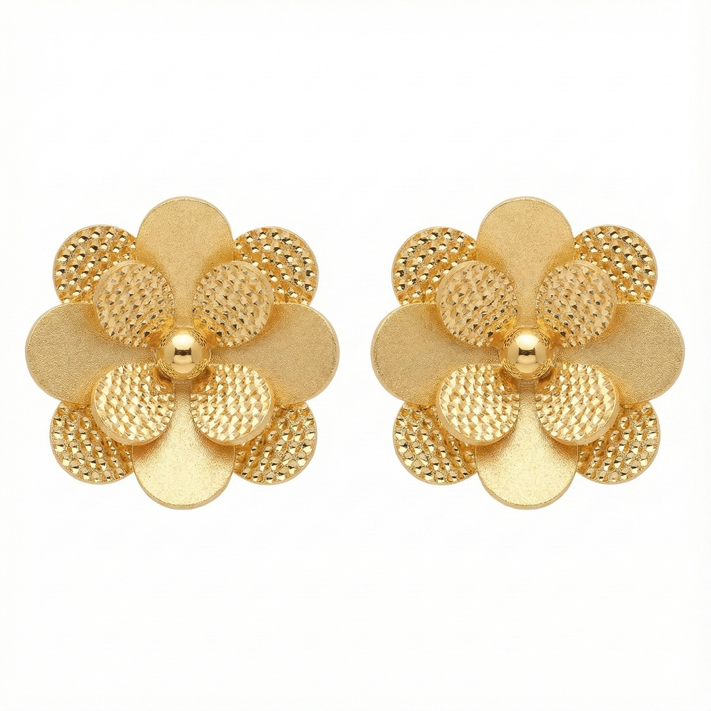 18K Yellow Gold Flower Earrings