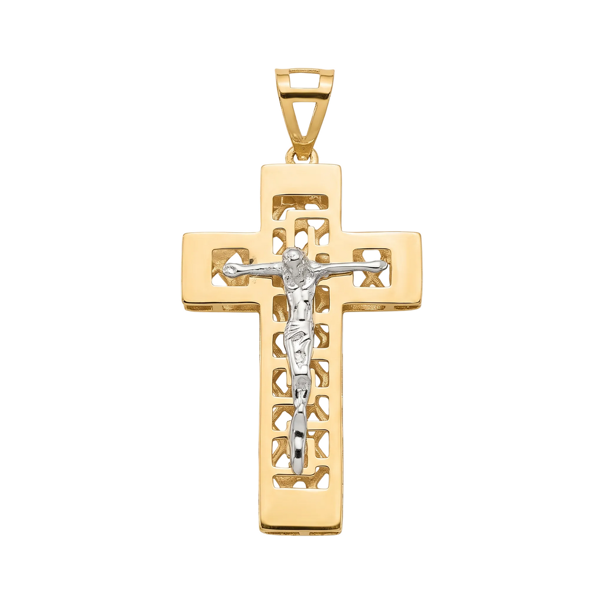 18K Two Tone Gold Crucifix Pendant