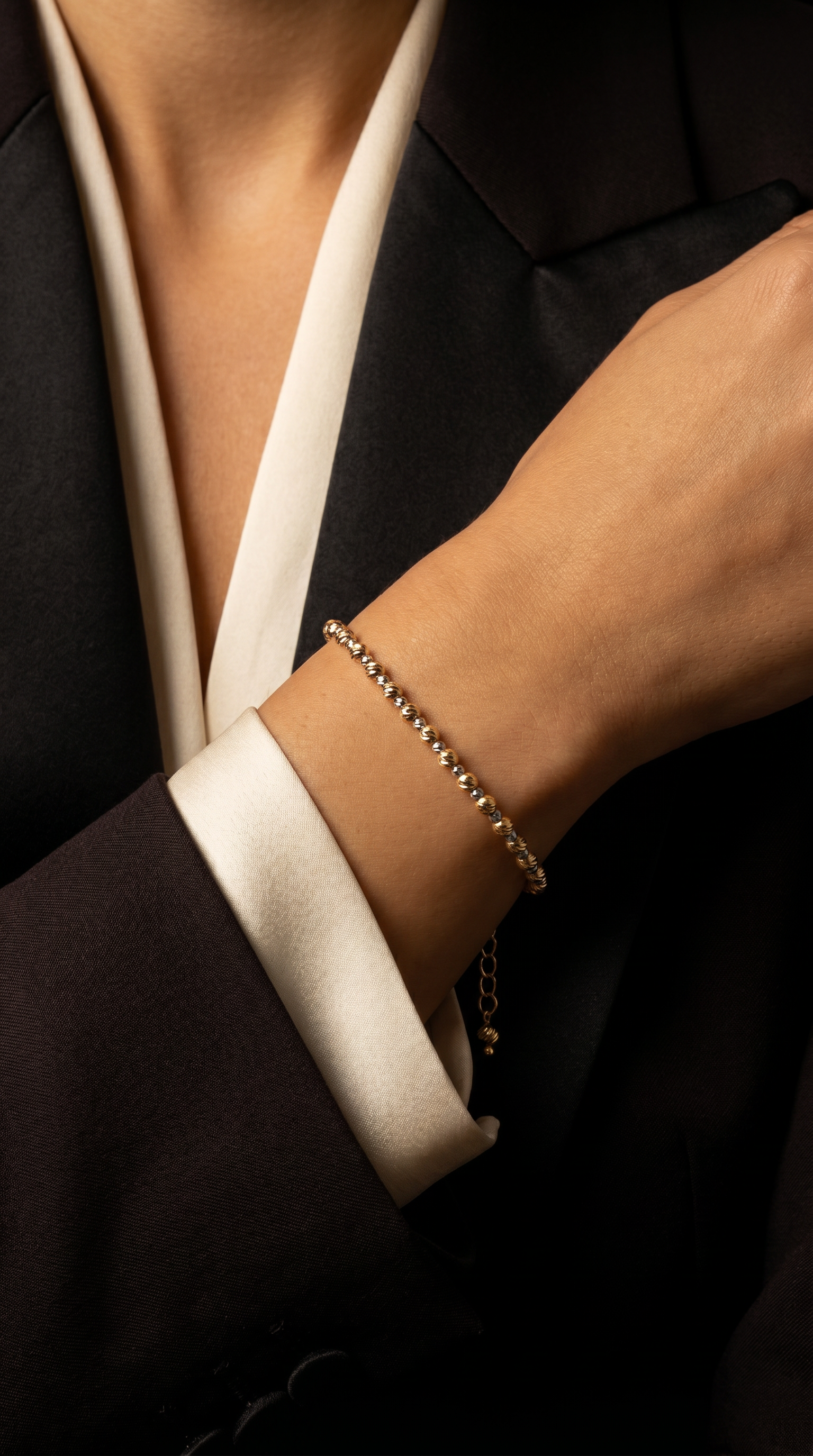 18K Two Tone Gold Beaded Bracelet