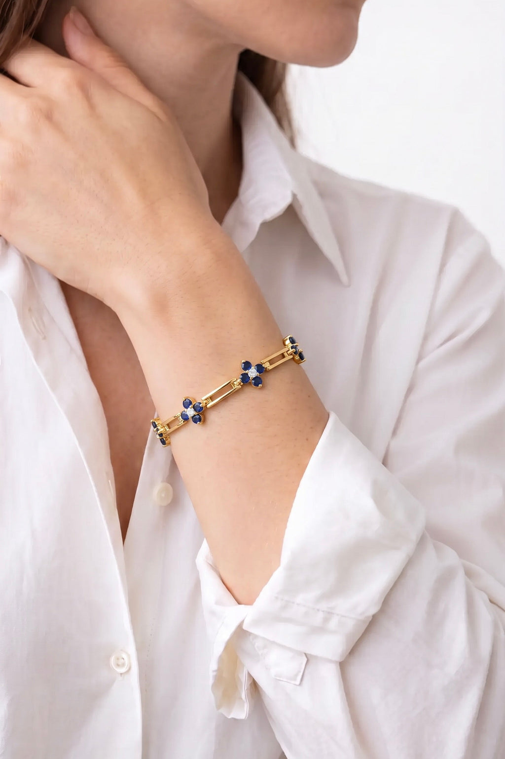 Diamond Yellow Gold Sapphire Chain Bracelet