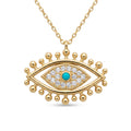 18K Yellow Gold Cubic Zirconia Blue Enamel Evil Eye Necklace