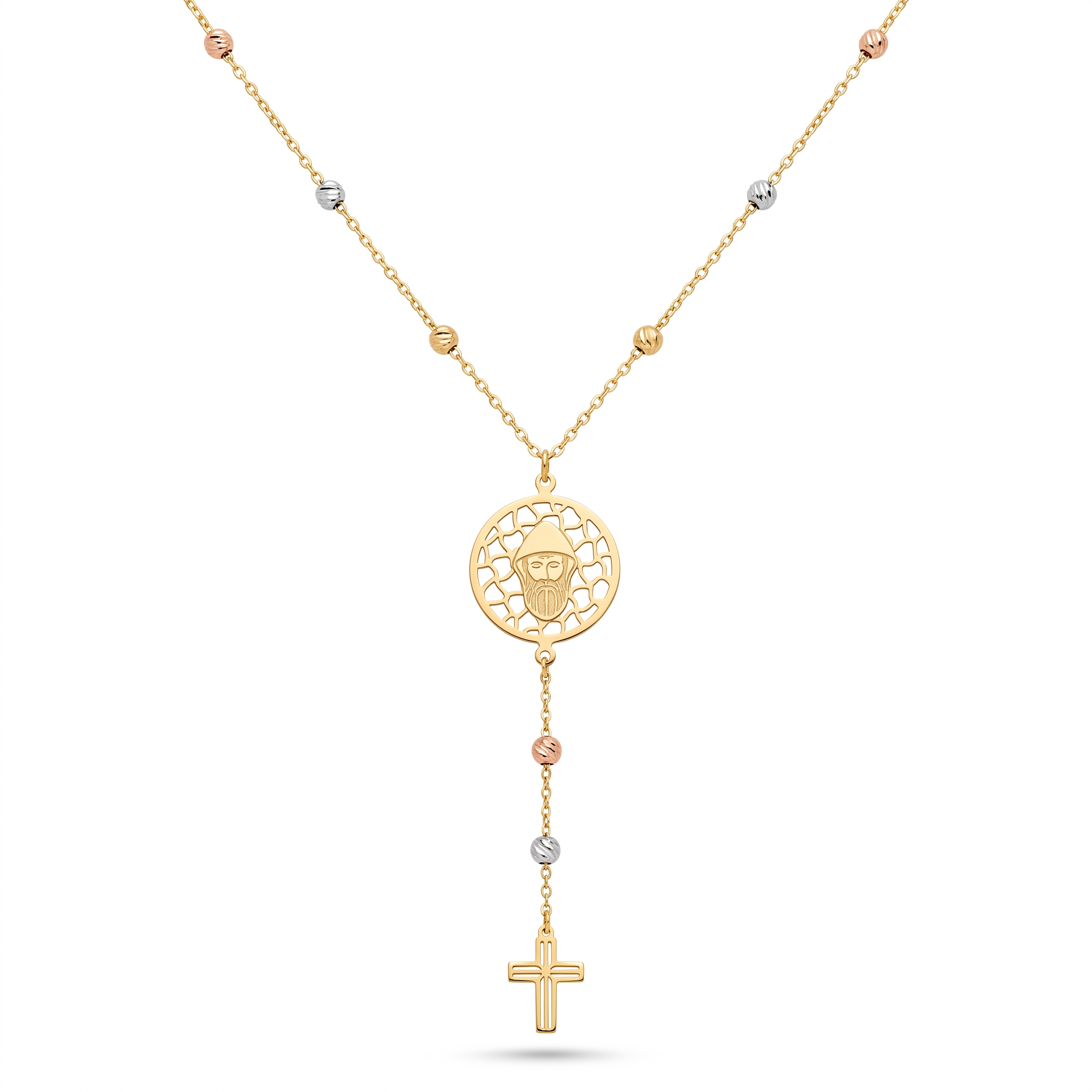 18K Multicolor Gold Saint Charbel Rosary Necklace