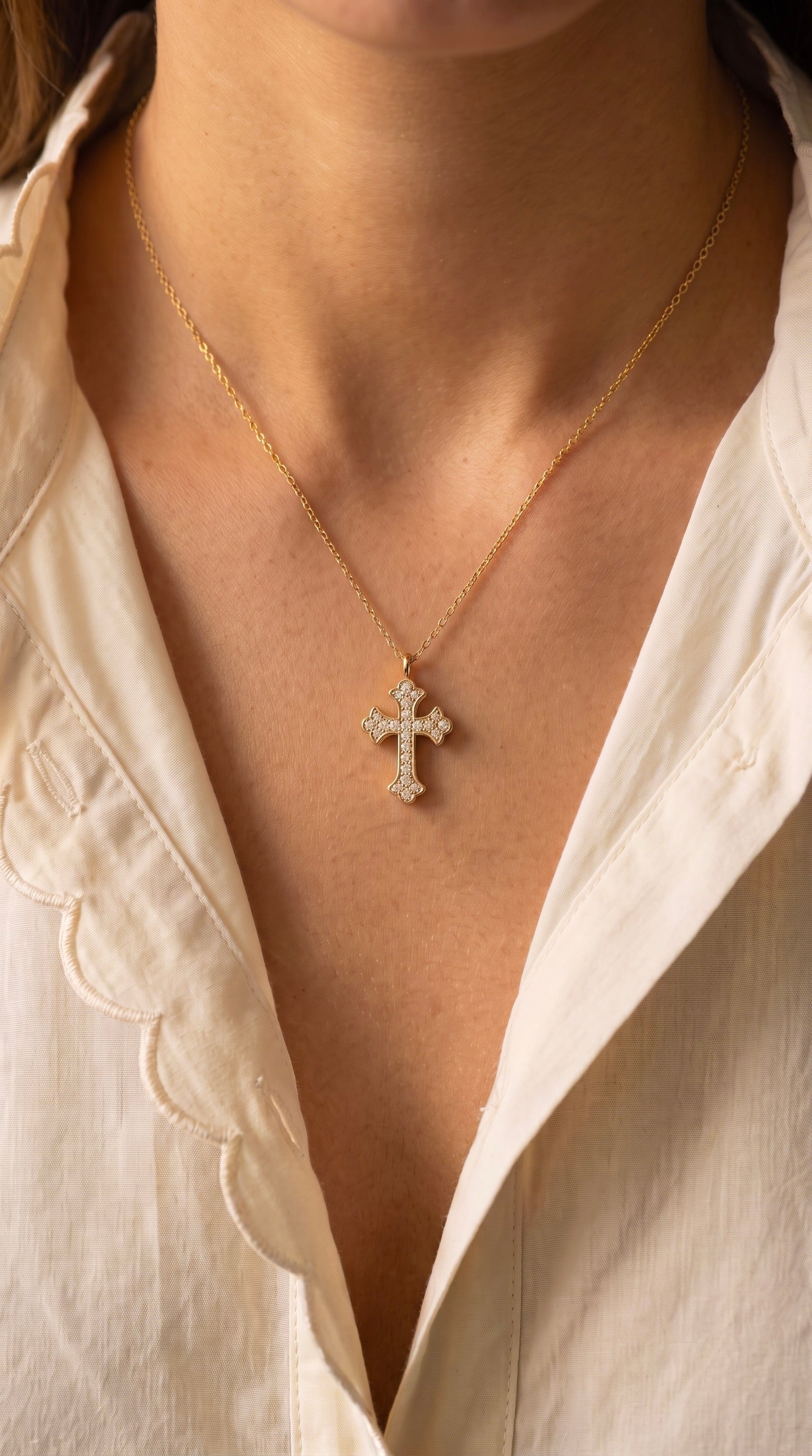Diamond Yellow Gold Cross Chain Necklace