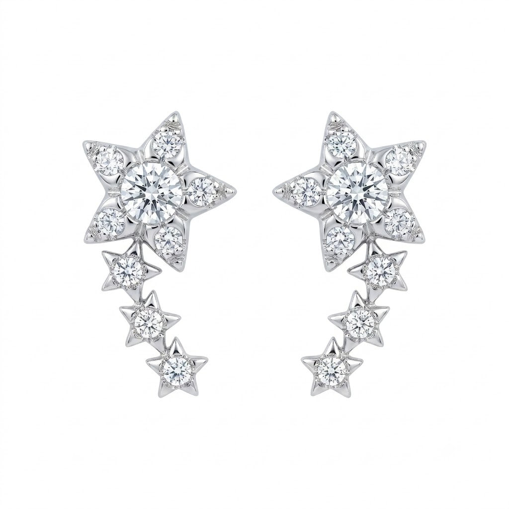 Diamond White Gold Star Stud Earrings