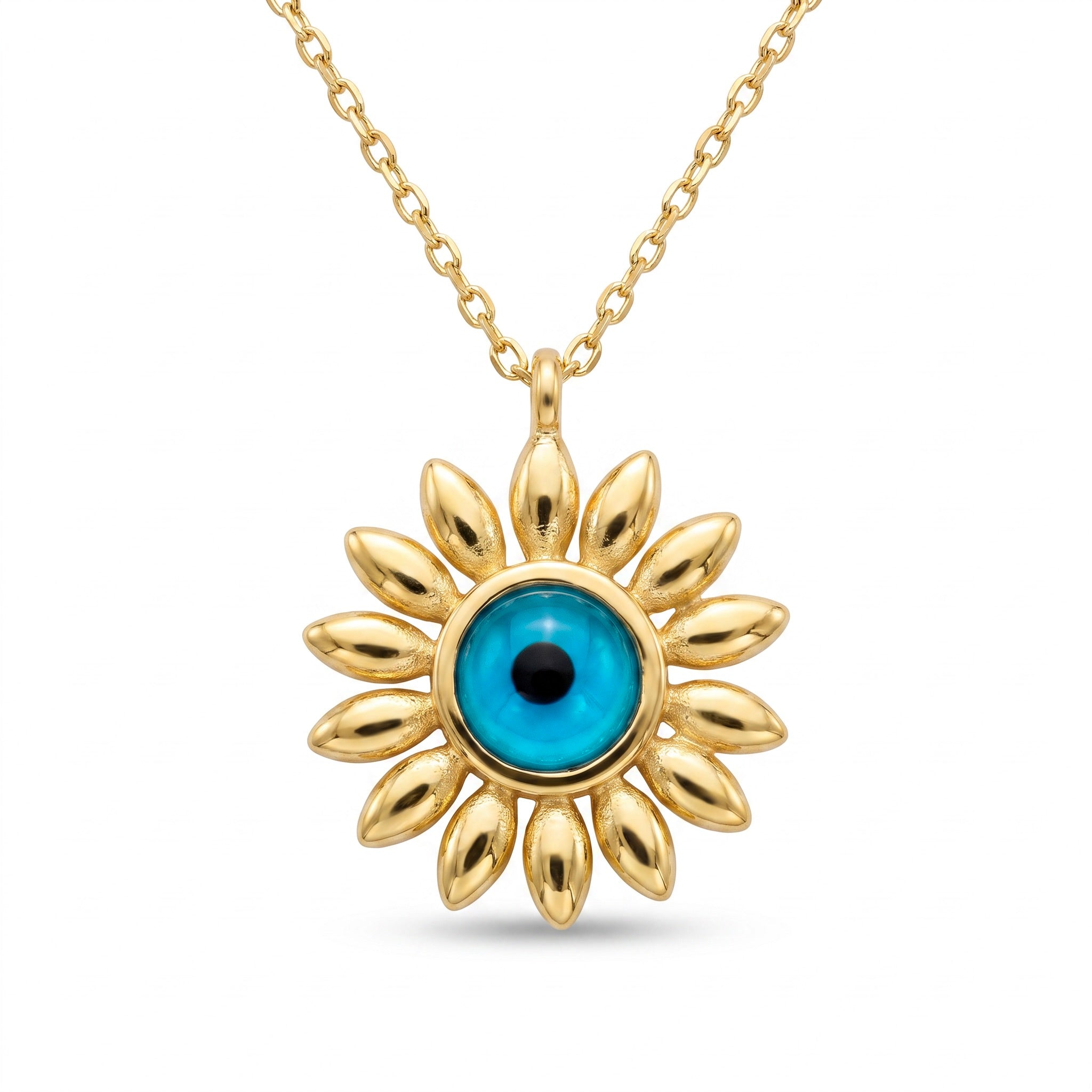 18K Yellow Gold Flower Evil Eye Necklace