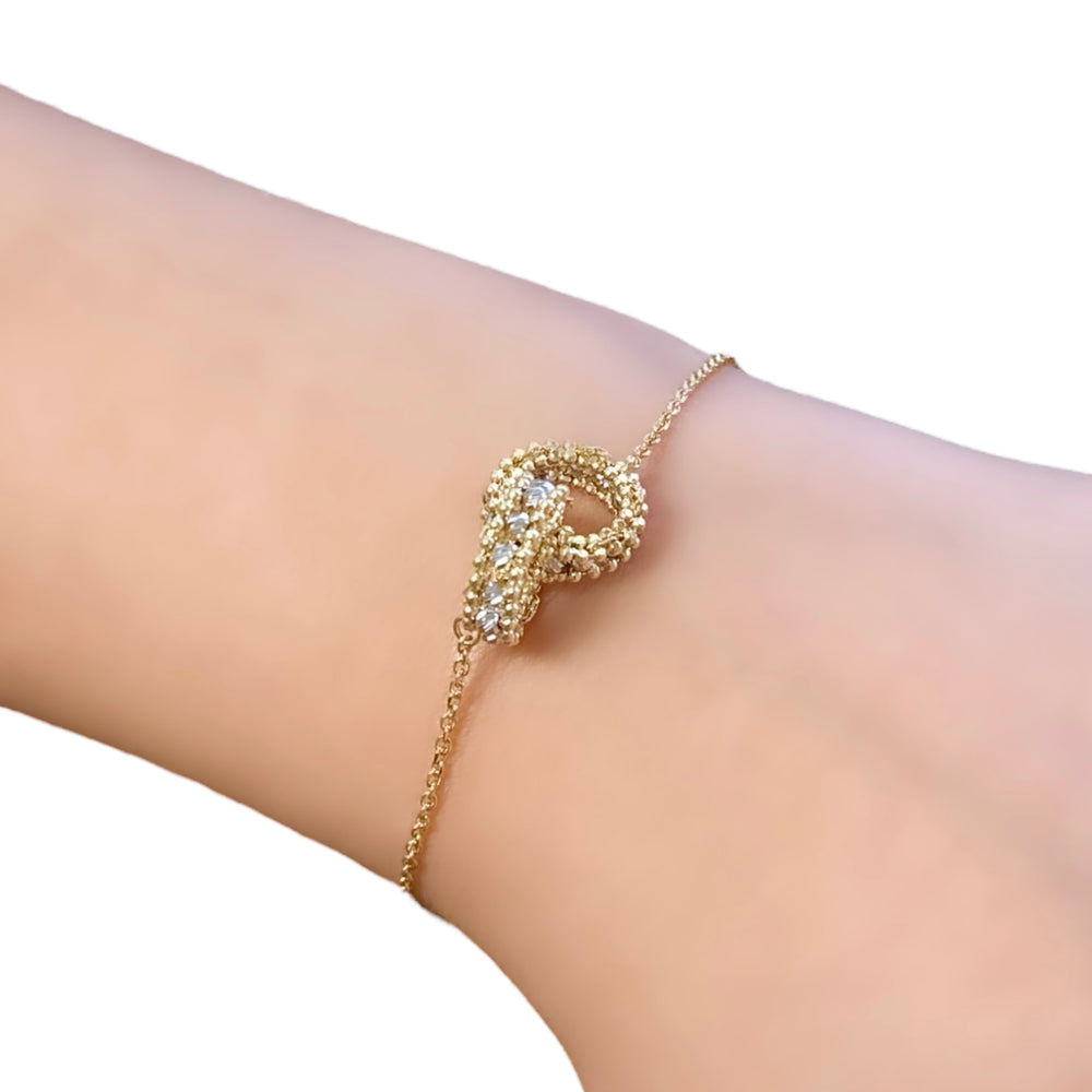 18K Gold Two Tone Double Ring Charm Chain Bracelet