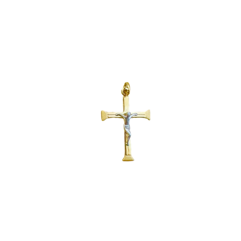 18k Gold Two Tone Cross Pendant