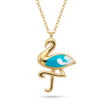 18K Yellow Gold Blue & White Enamel Flamingo Necklace