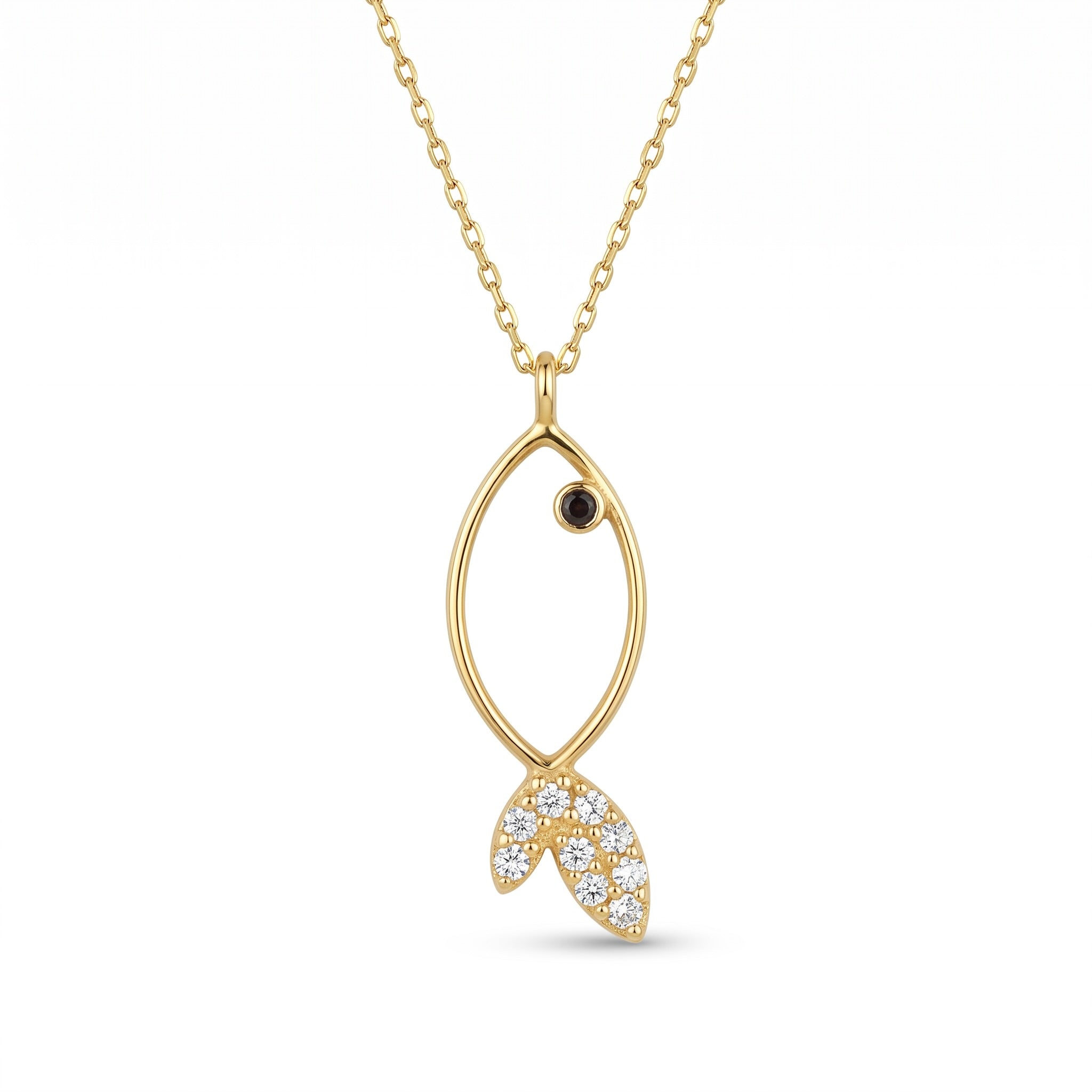 18K Gold Cubic Zirconia Fish Necklace