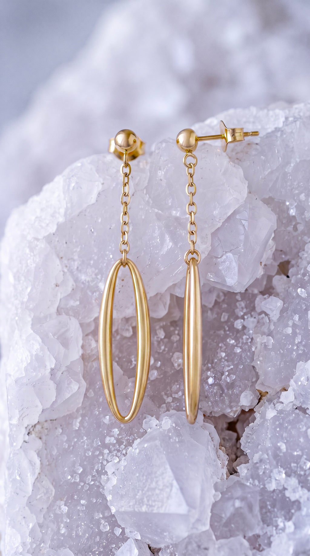 18K Yellow Gold Paperclip Dangle Earrings