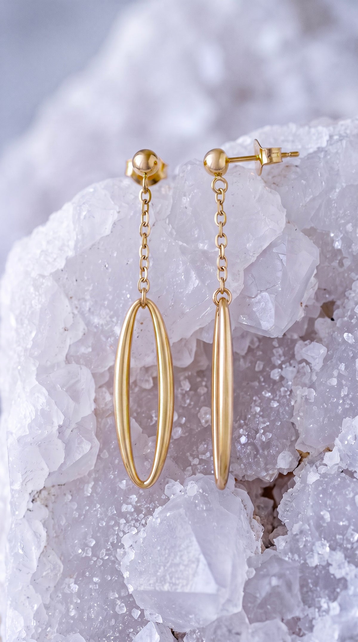 18K Yellow Gold Paperclip Dangle Earrings