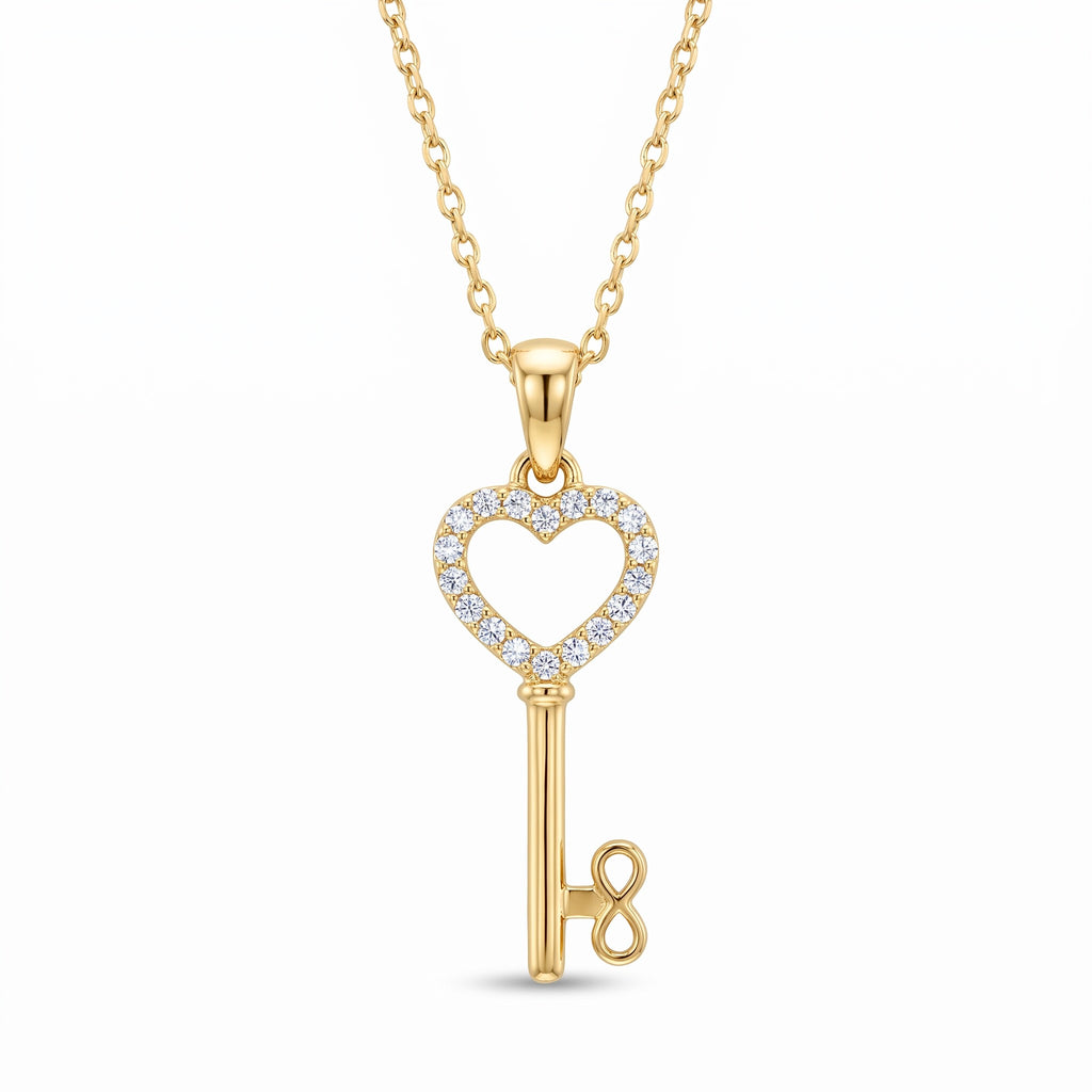 Diamond Yellow Gold Heart Key Chain Necklace