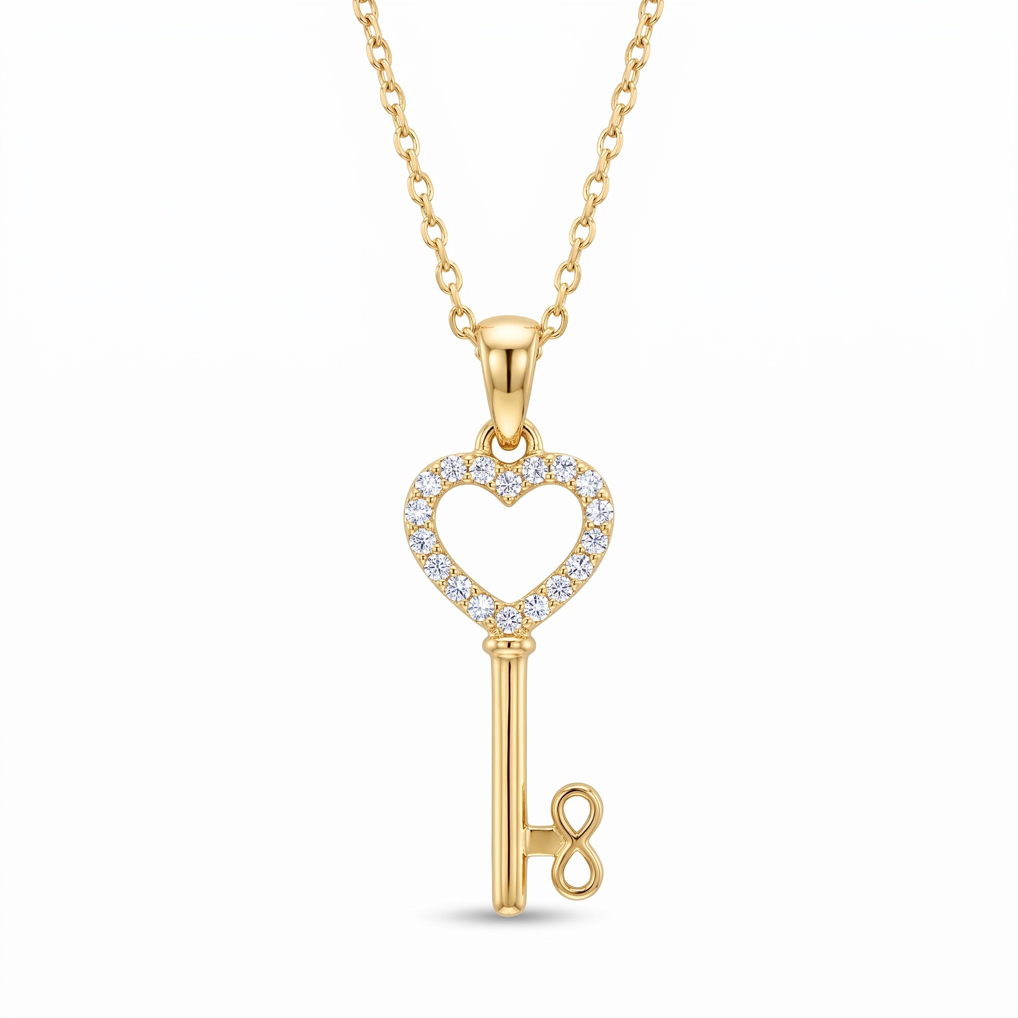 Diamond Yellow Gold Heart Key Chain Necklace