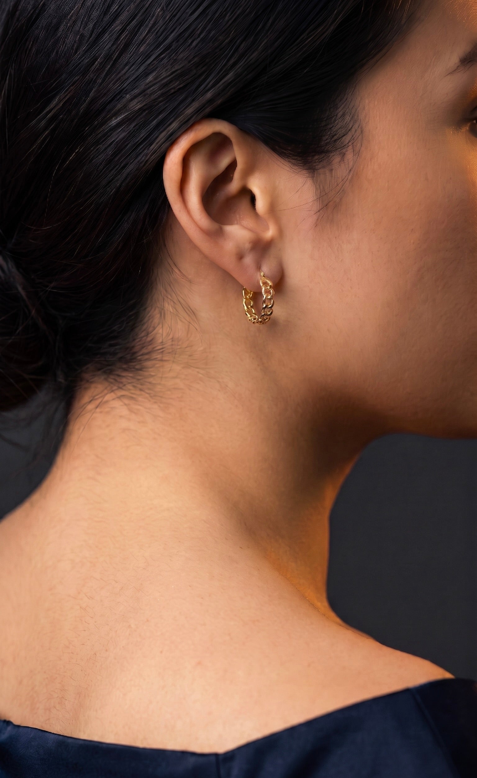 18K Yellow Gold Cuban Hoop Earring