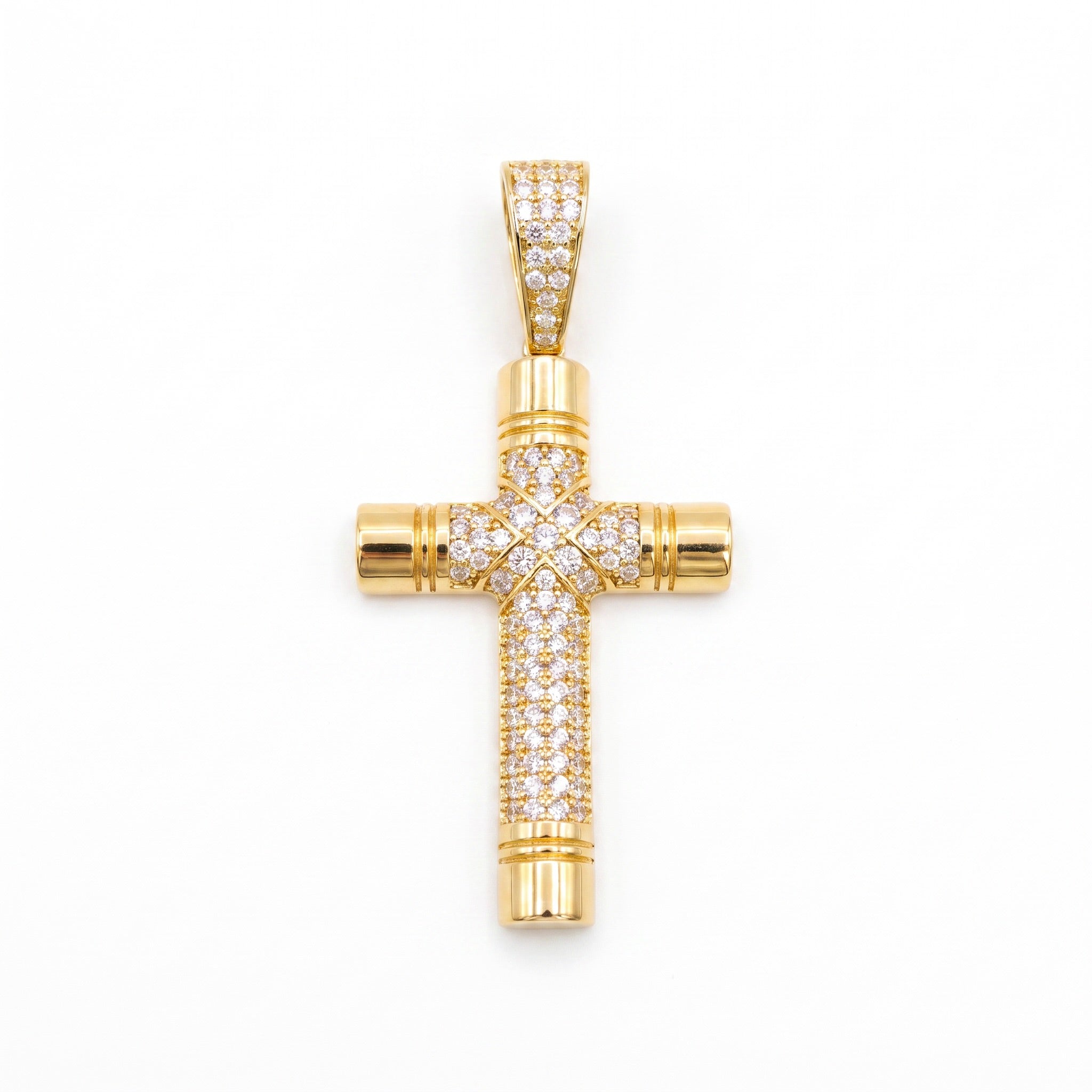 18K Yellow Gold Cubic Zirconia Pave Cross Pendant