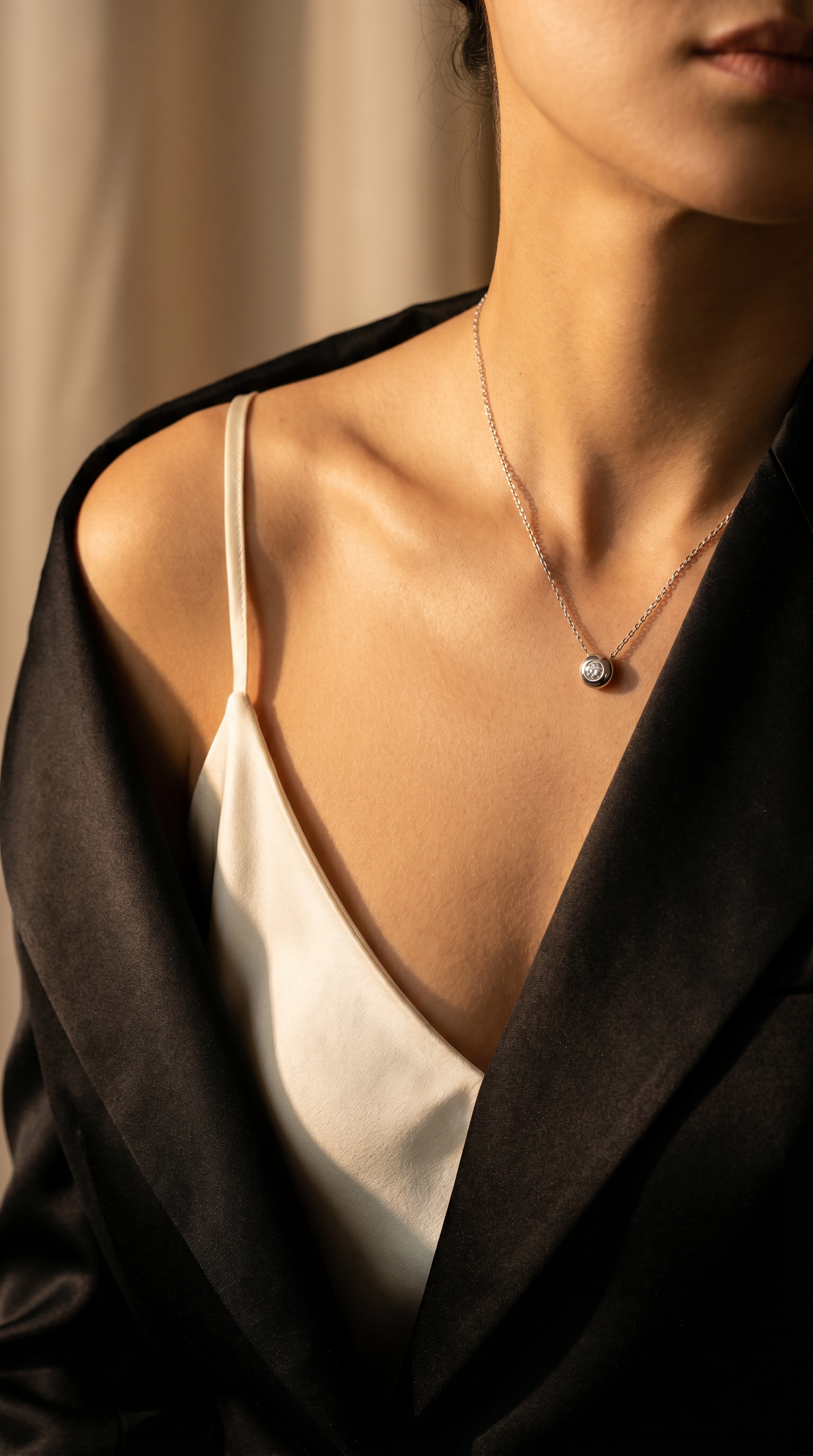 Diamond White Gold Solitare Bezel Necklace