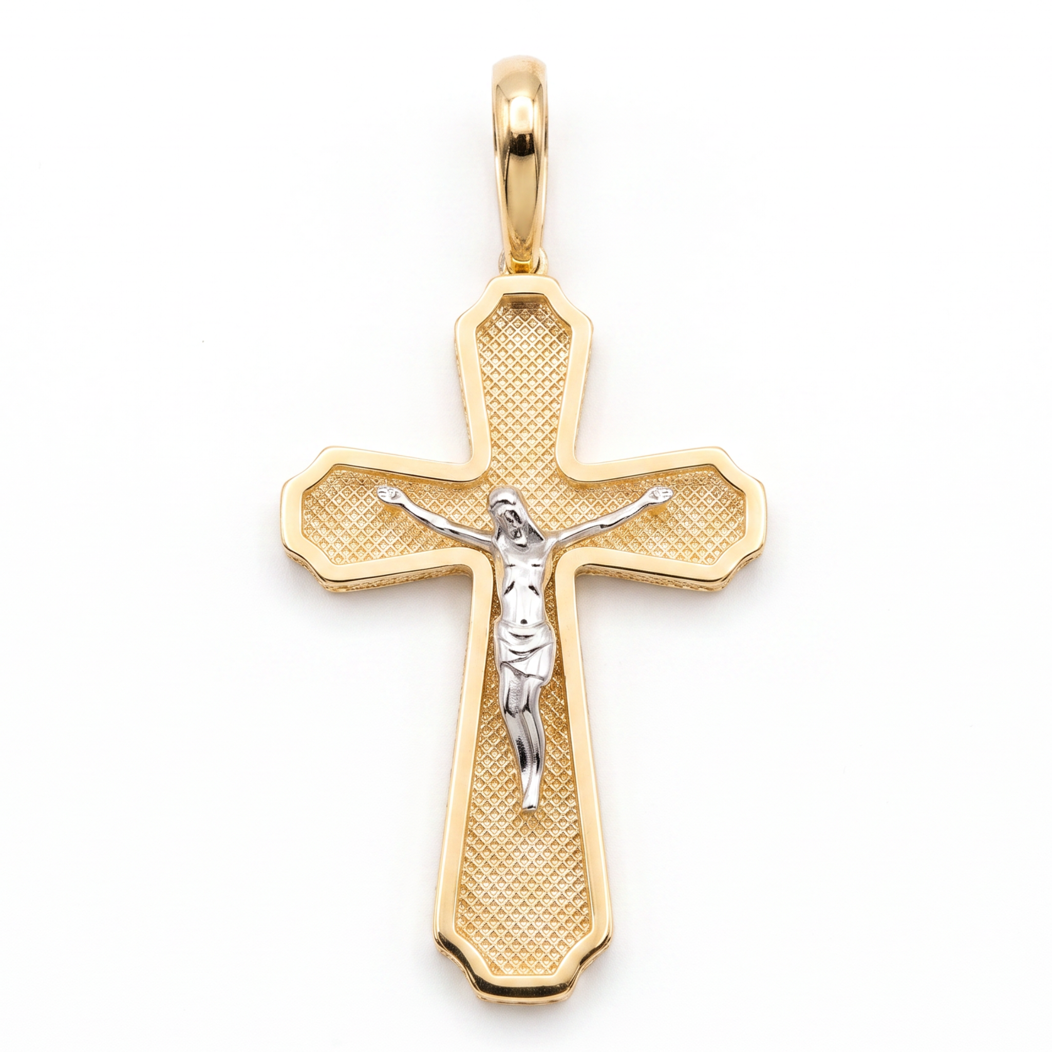 18K Two Tone Medium Crucifix Pendant
