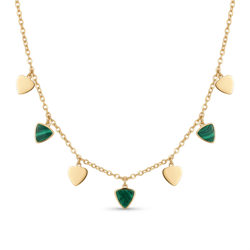 18K Yellow Gold Malachite Chain Necklace