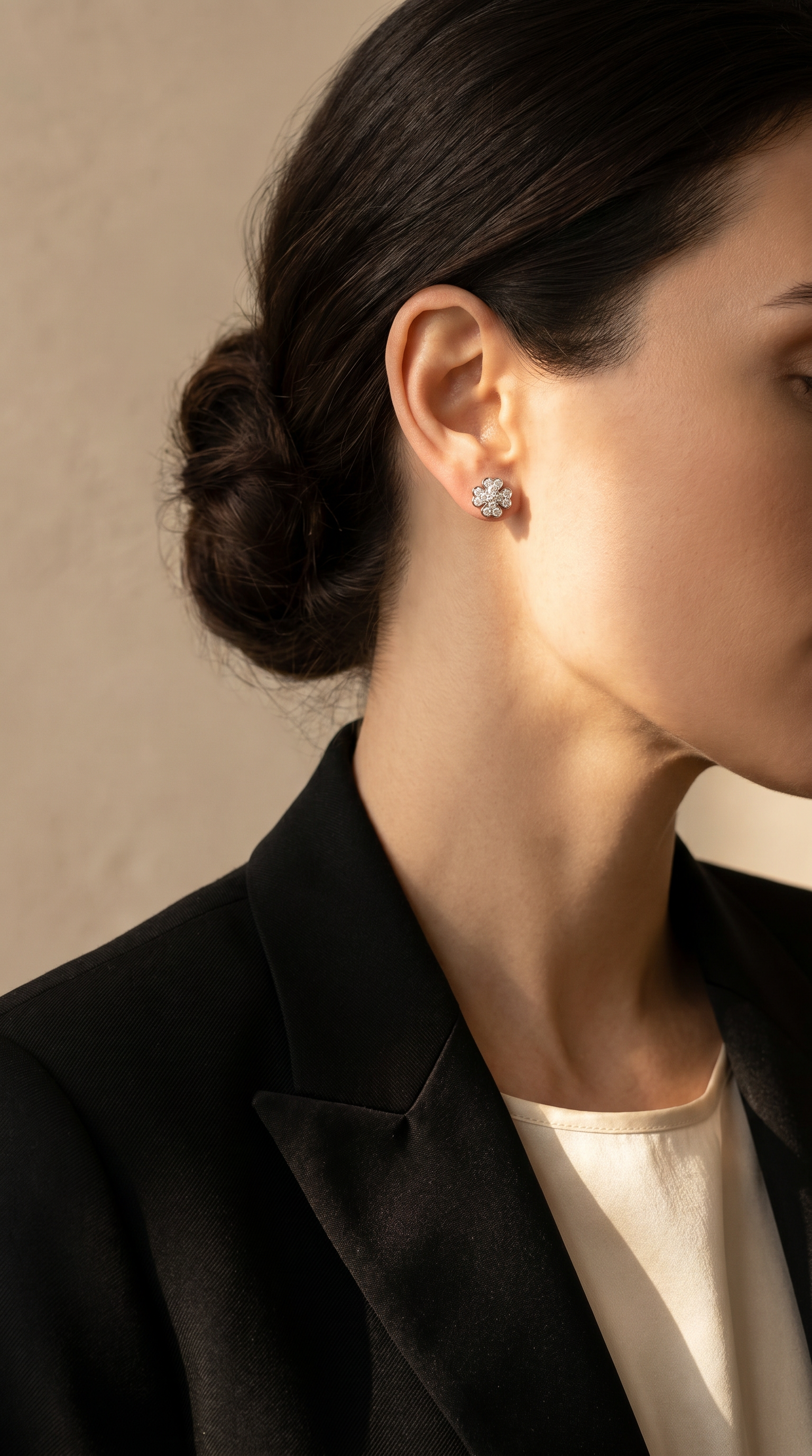 Diamond White Gold Clover Stud Earrings