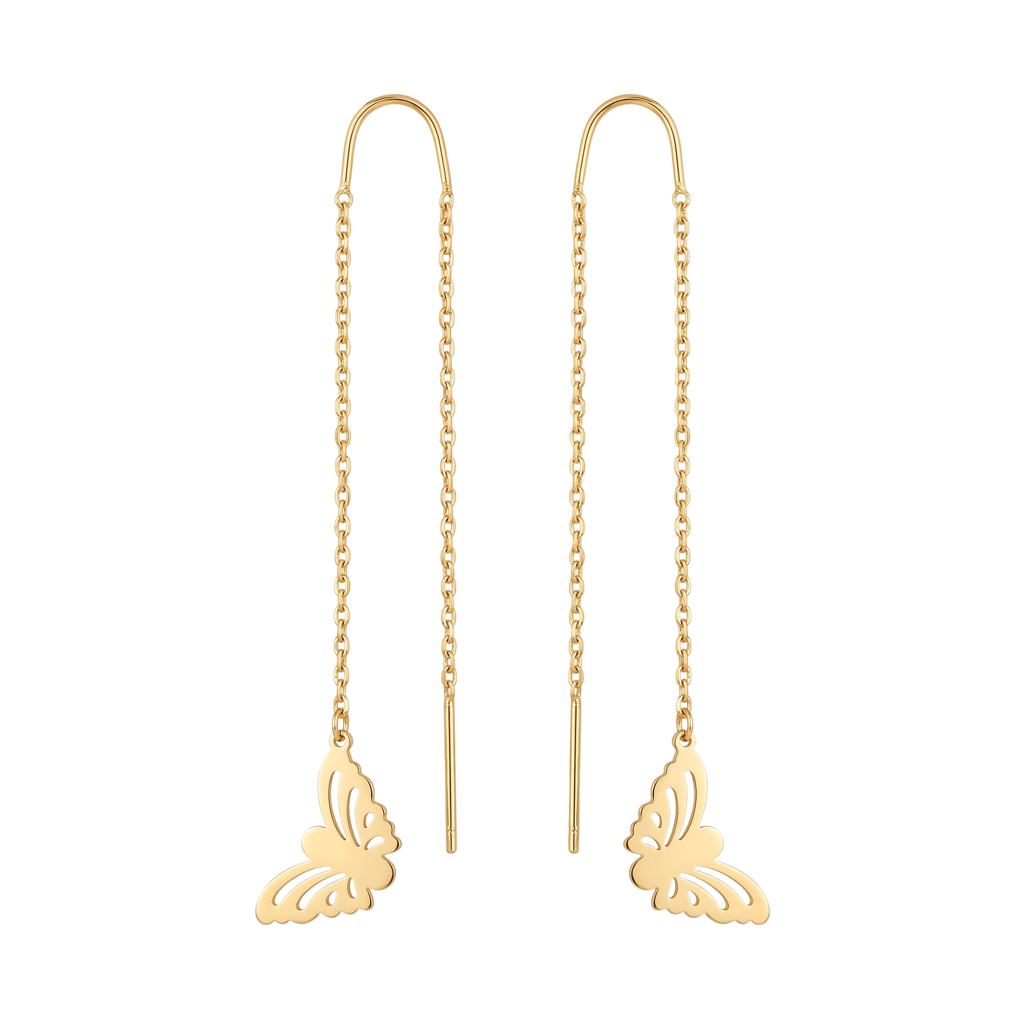 18K Yellow Gold Butterfly Dangle Earrings