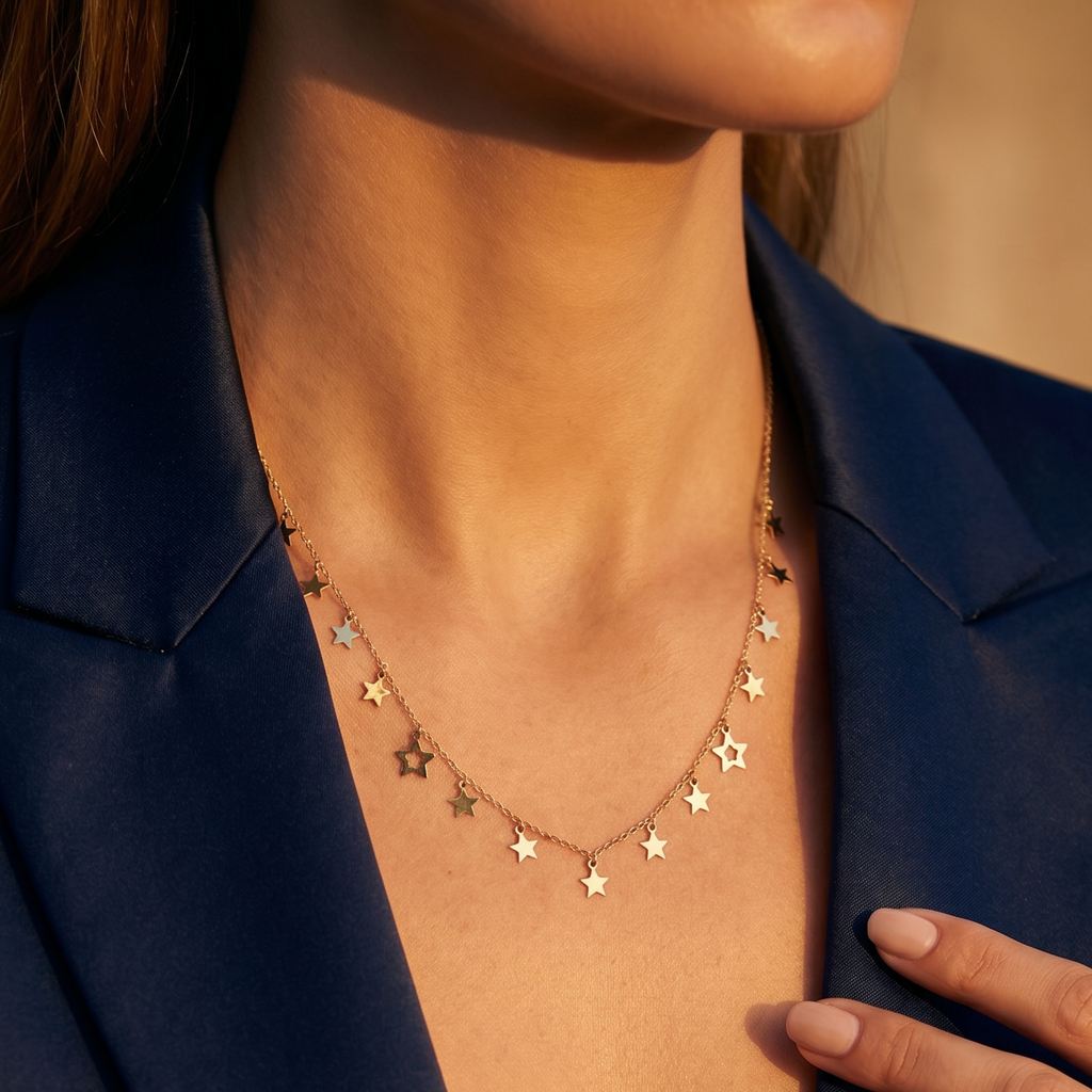 18K Yellow Gold Star Necklace