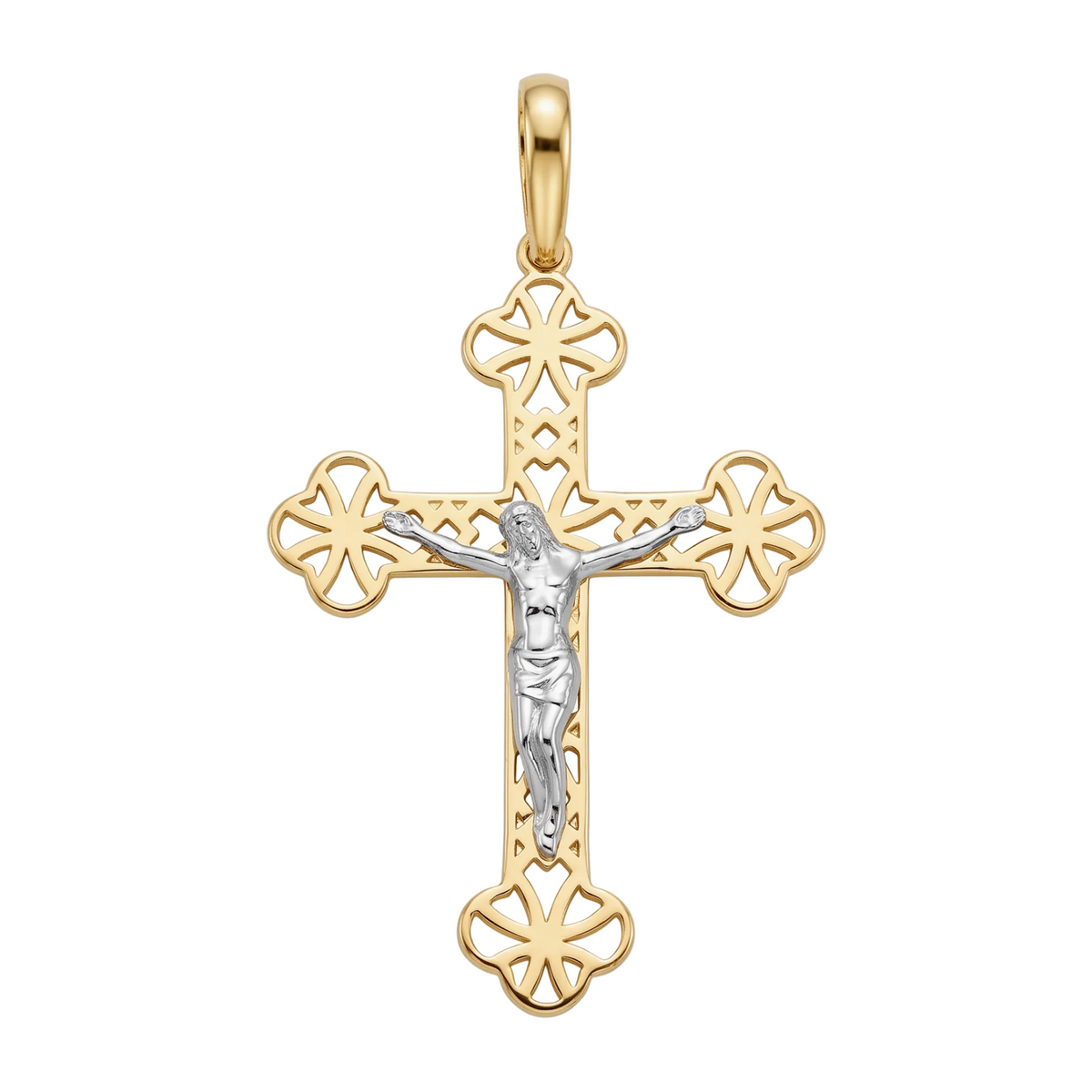 18K Two Tone Gold Crucifix Pendant