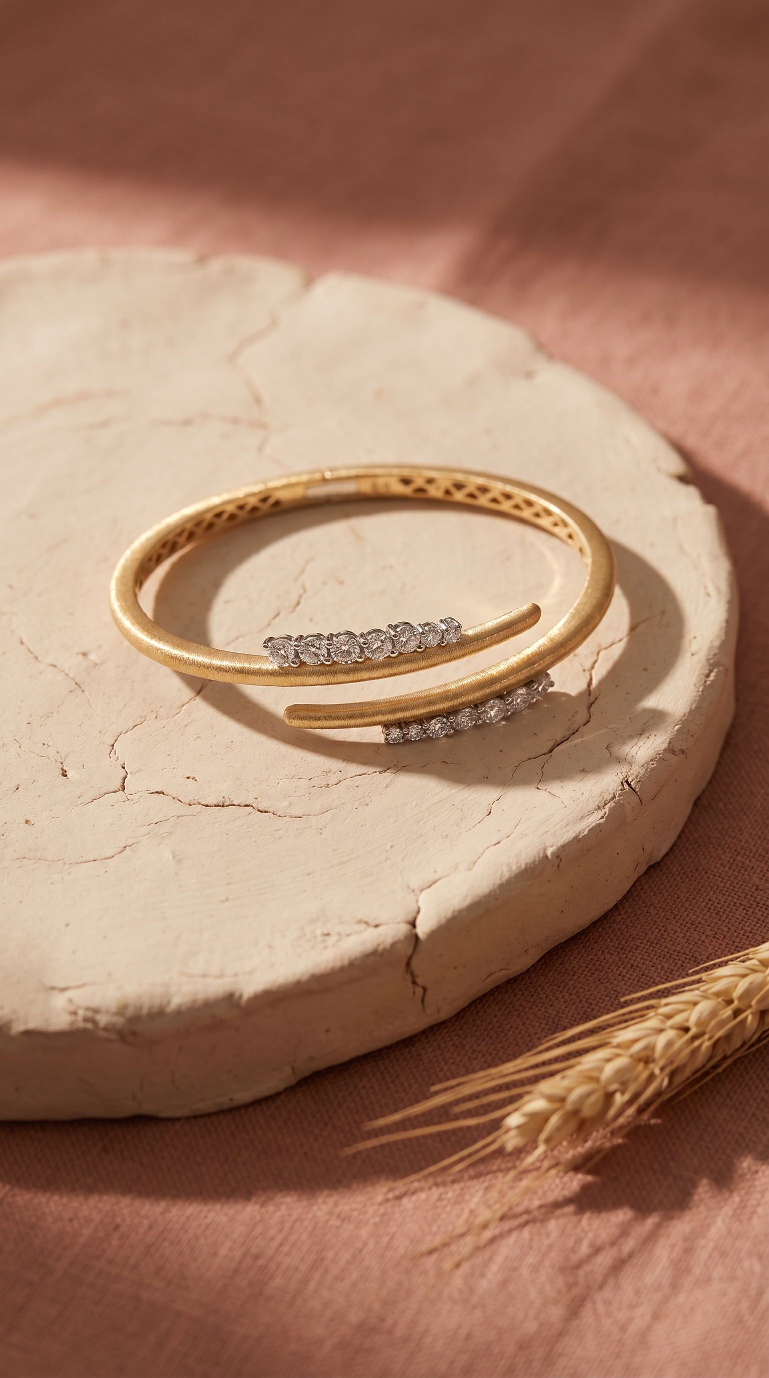 Diamond Yellow Gold Satin Cuff Bracelet