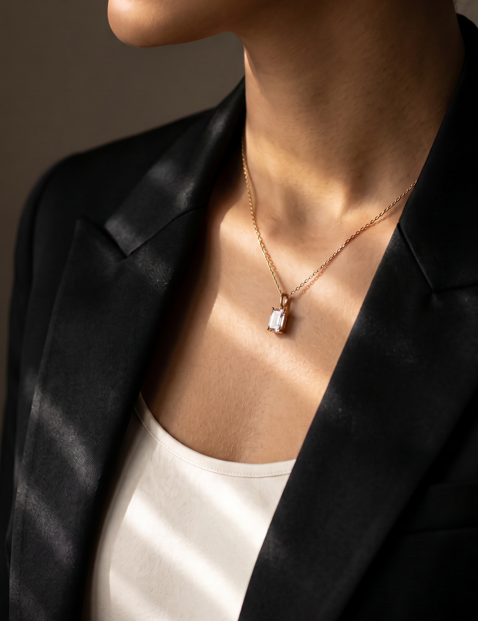Lab Diamond Yellow Gold Emerald Solitaire Chain Necklace