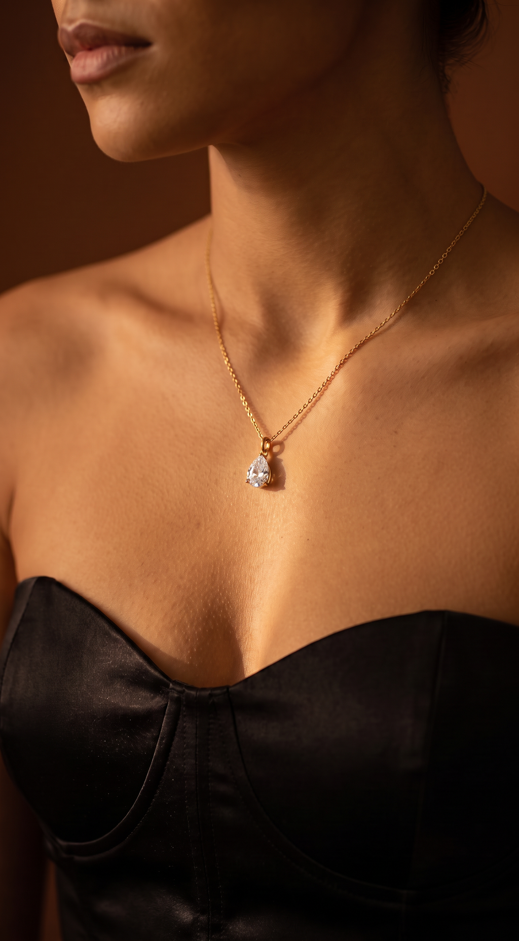 Lab Diamond Yellow Gold Pear Solitaire Chain Necklace