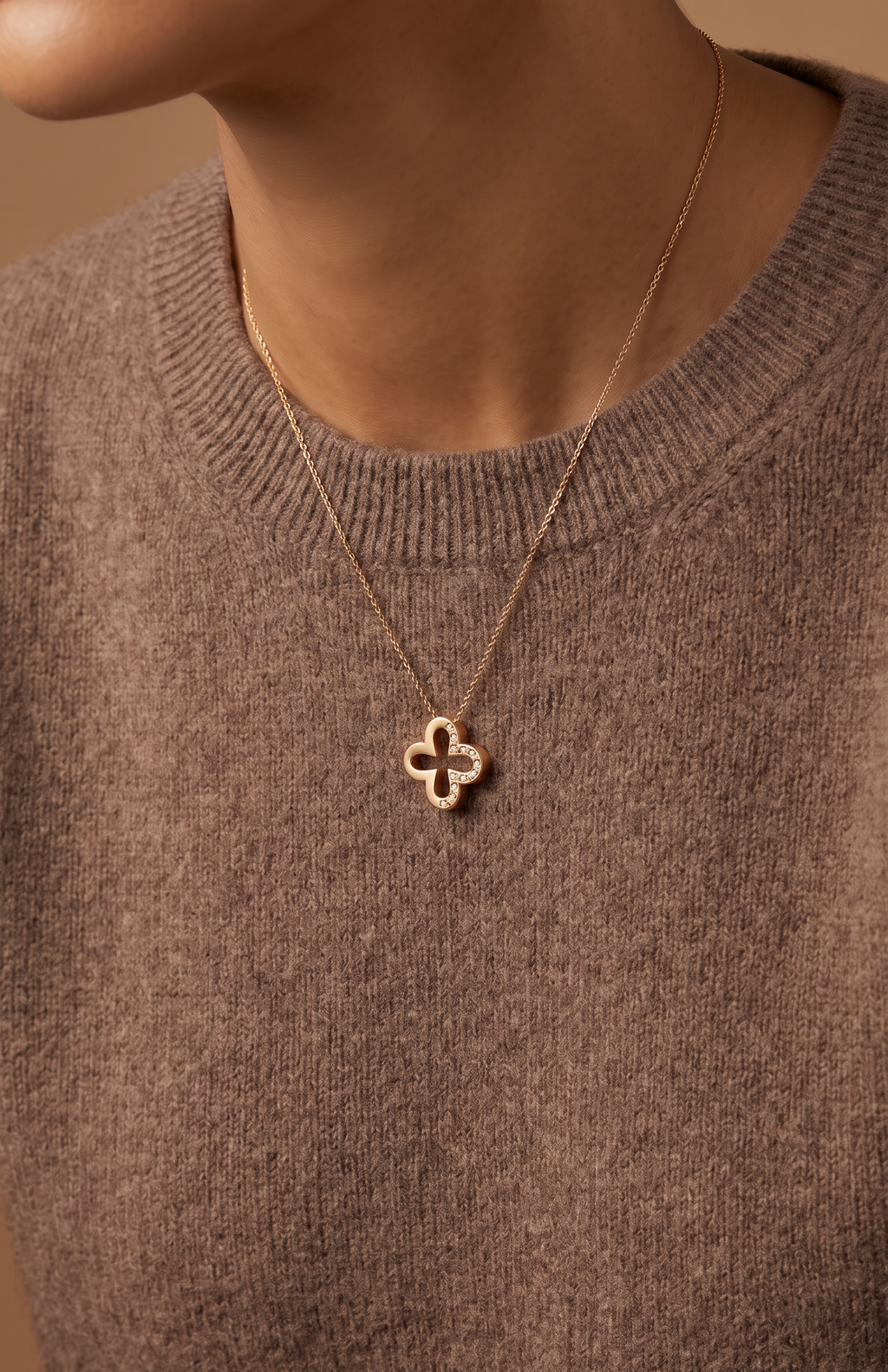 Diamond Yellow Gold Clover Necklace