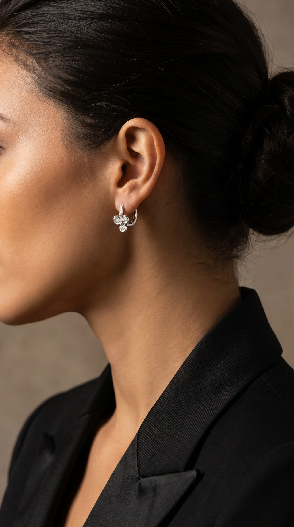 Diamond White Gold Flower Hoop Earrings