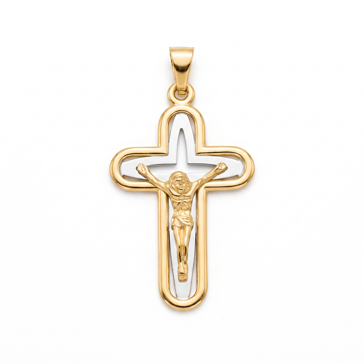 18K Two Tone Gold Crucifix Pendant
