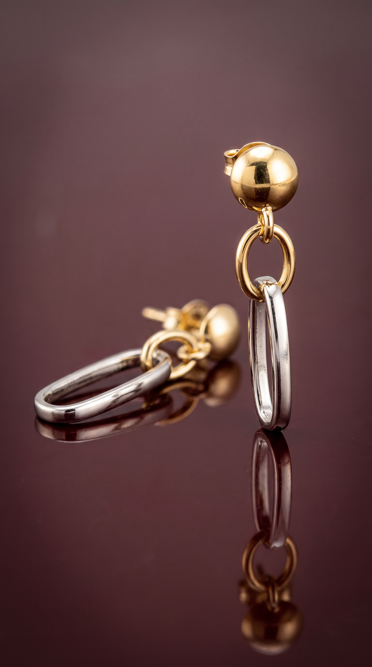 18K Two Tone Gold Dangle Earring