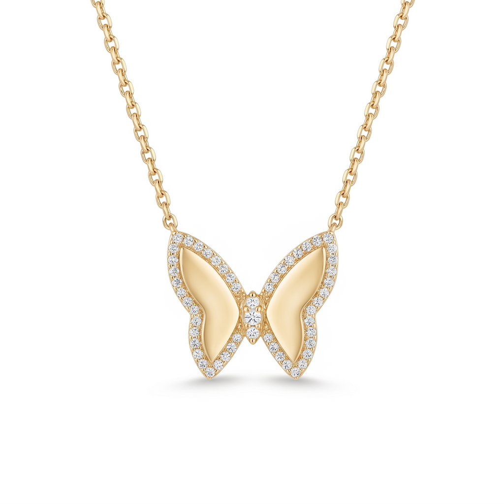 Diamond Yellow Gold Butterfly Necklace