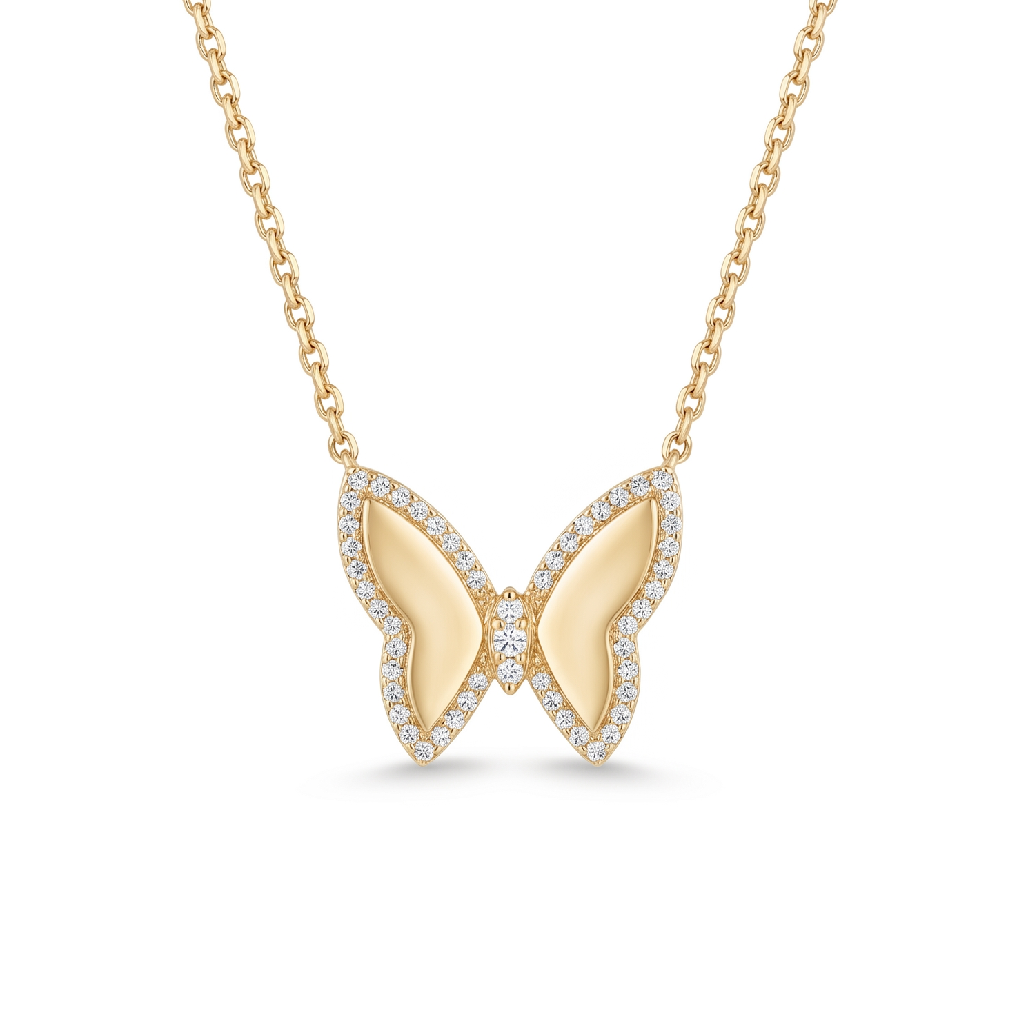 Diamond Yellow Gold Butterfly Necklace