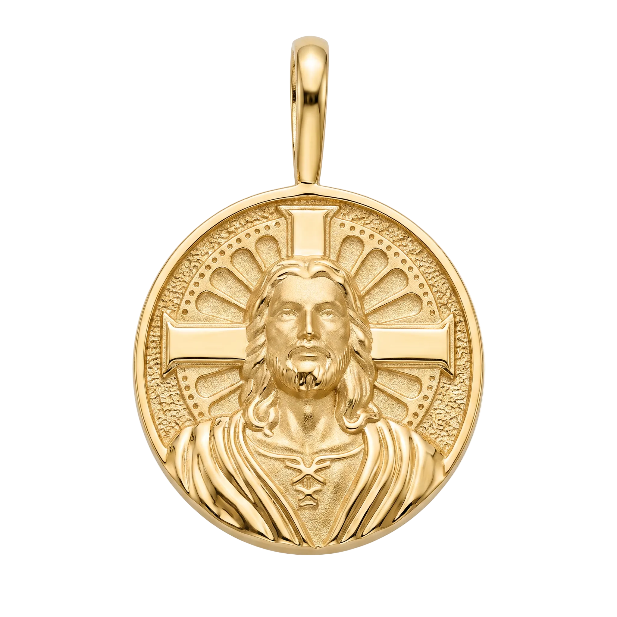 18K Yellow Gold 3D Jesus Icon Pendant