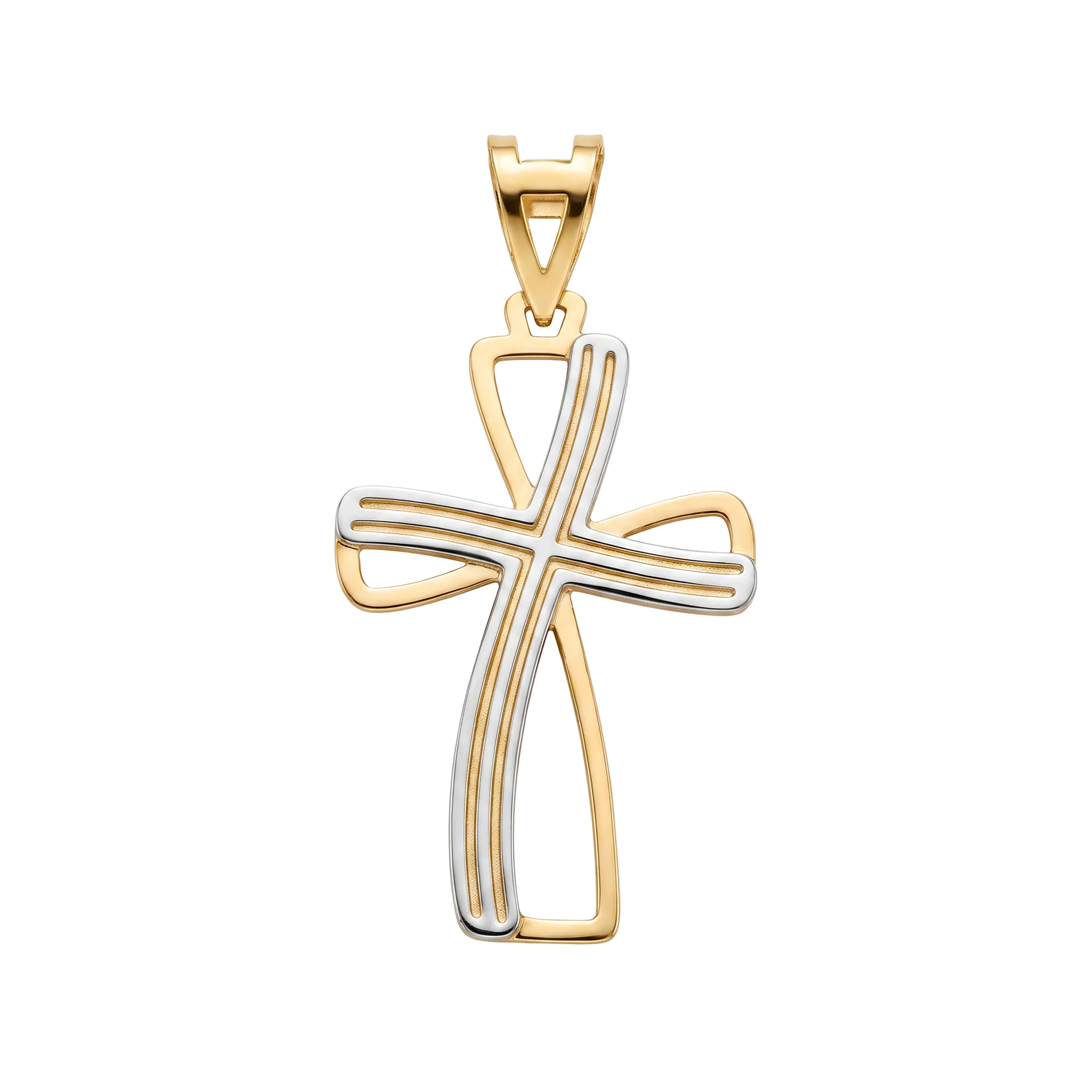 18K Two Tone Gold Cross Pendant