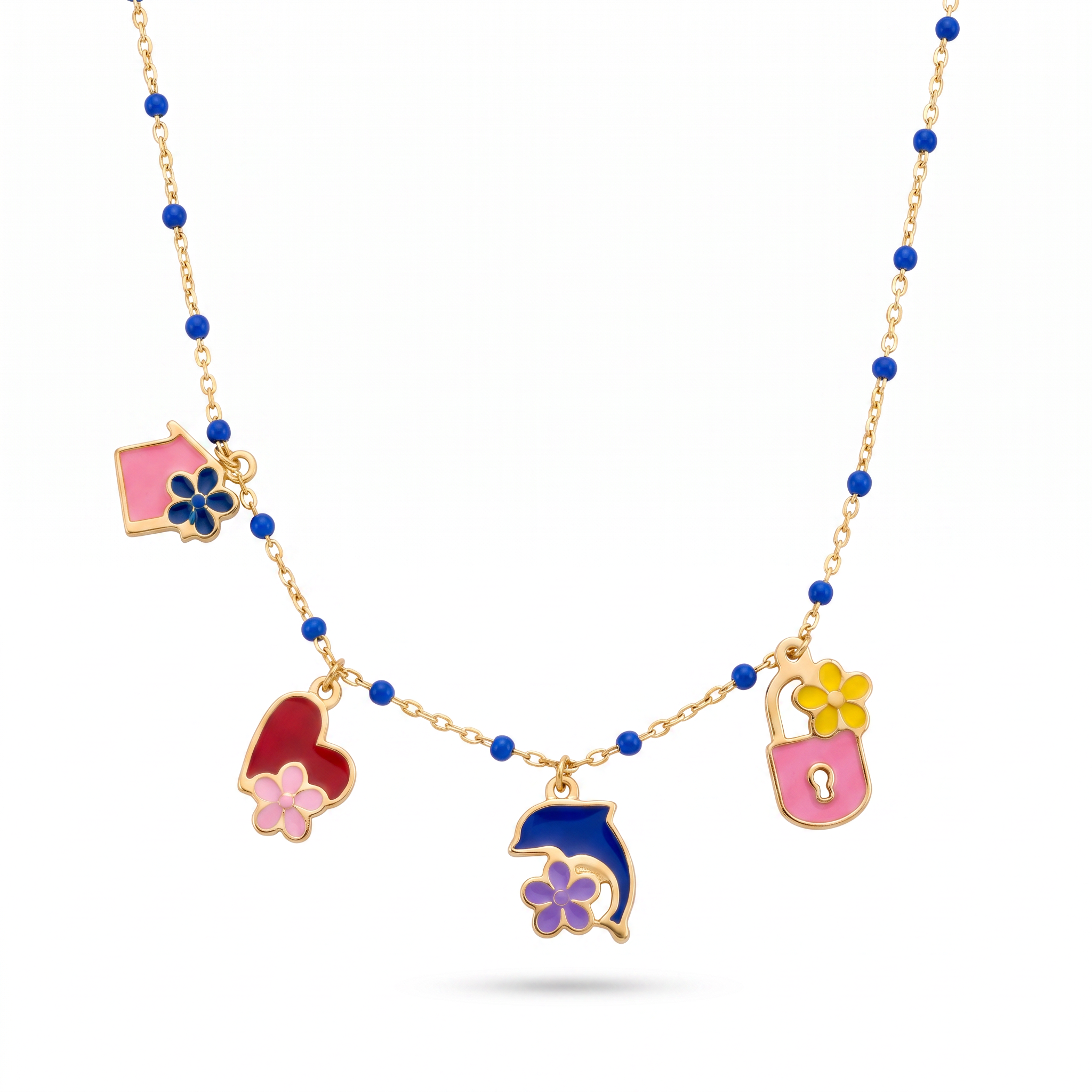 18K Yellow Gold Mother Of Pearl Enamel Necklace