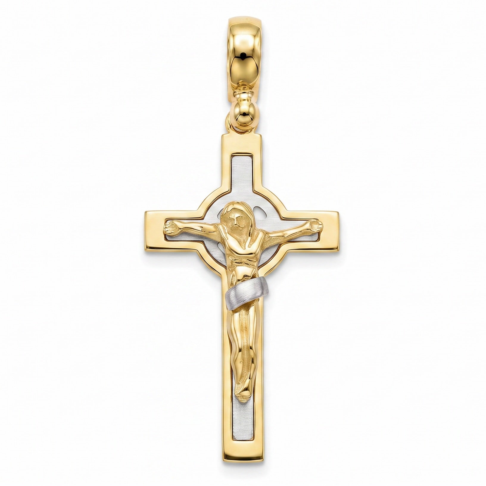 18K Two Tone Gold Crucifix Pendant