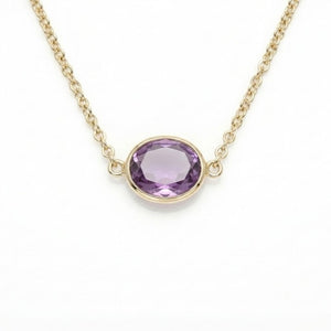18K Yellow Gold Purple Amethyst Chain Necklace
