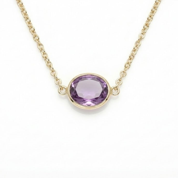 18K Yellow Gold Purple Amethyst Chain Necklace