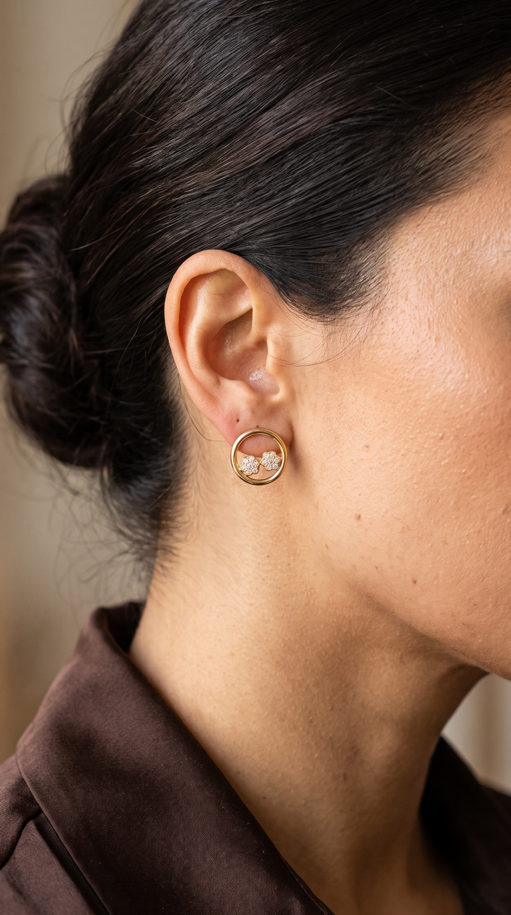 18K Yellow Gold Cubic Zirconia Flower Stud Earring