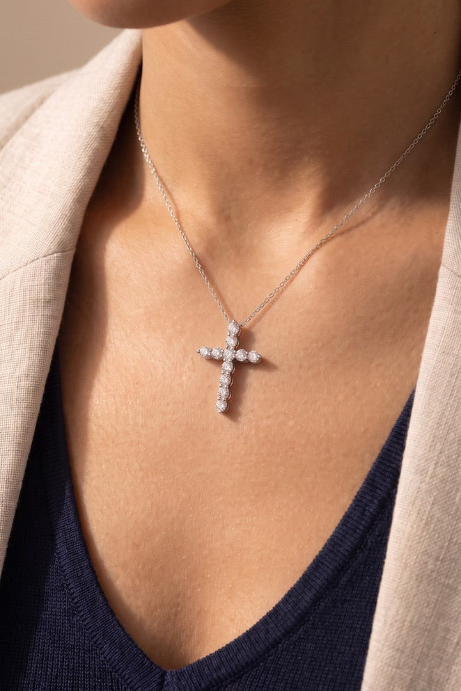Lab Diamond White Gold Medium Cross Necklace