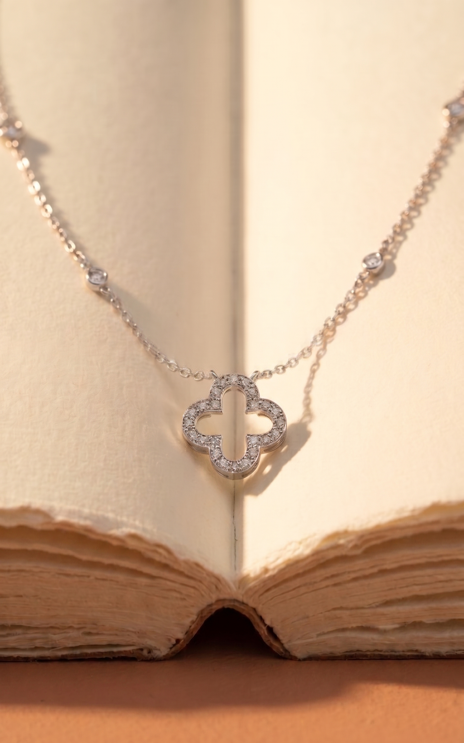 Diamond White Gold Clover Necklace