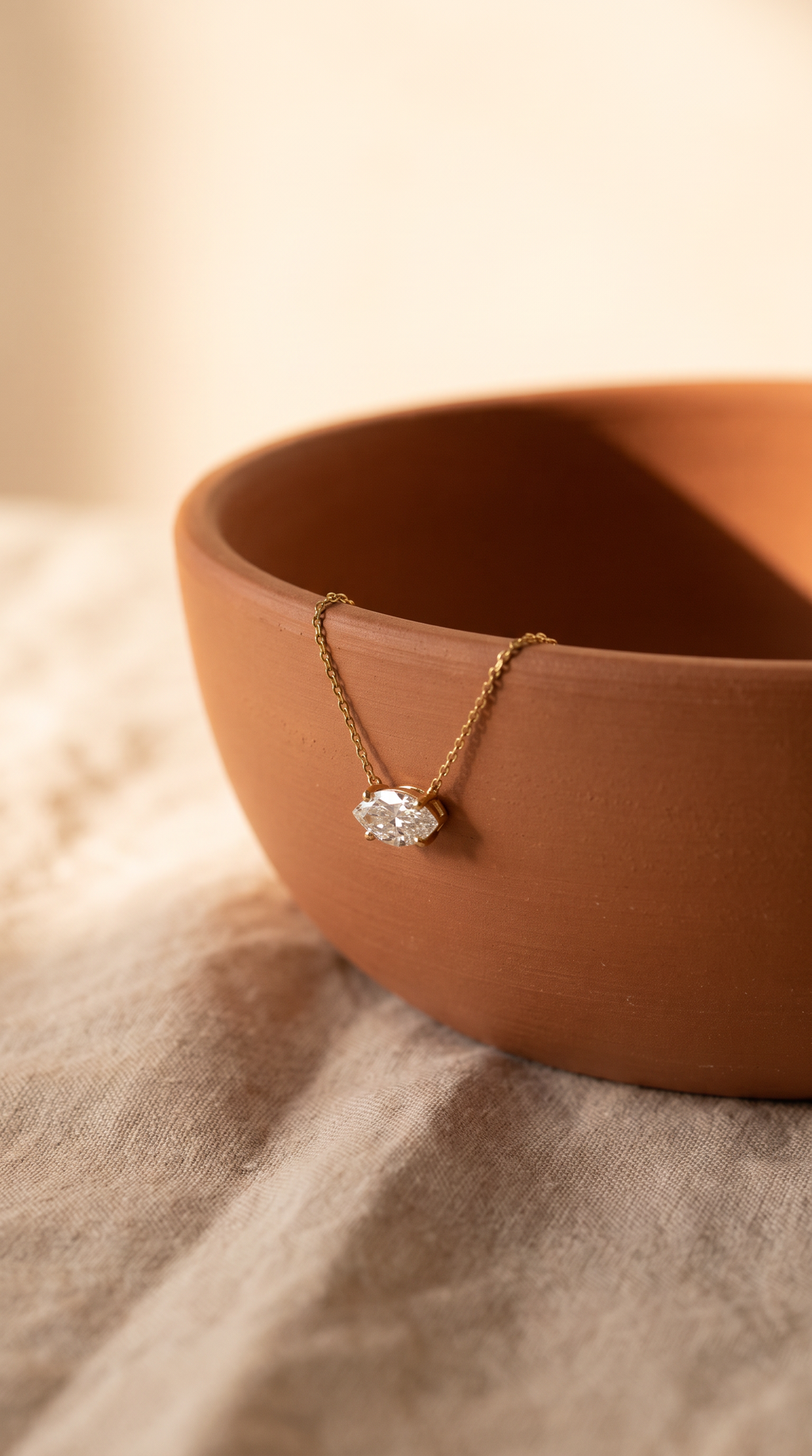 Lab Diamond Yellow Gold Marquise Solitaire Chain Necklace