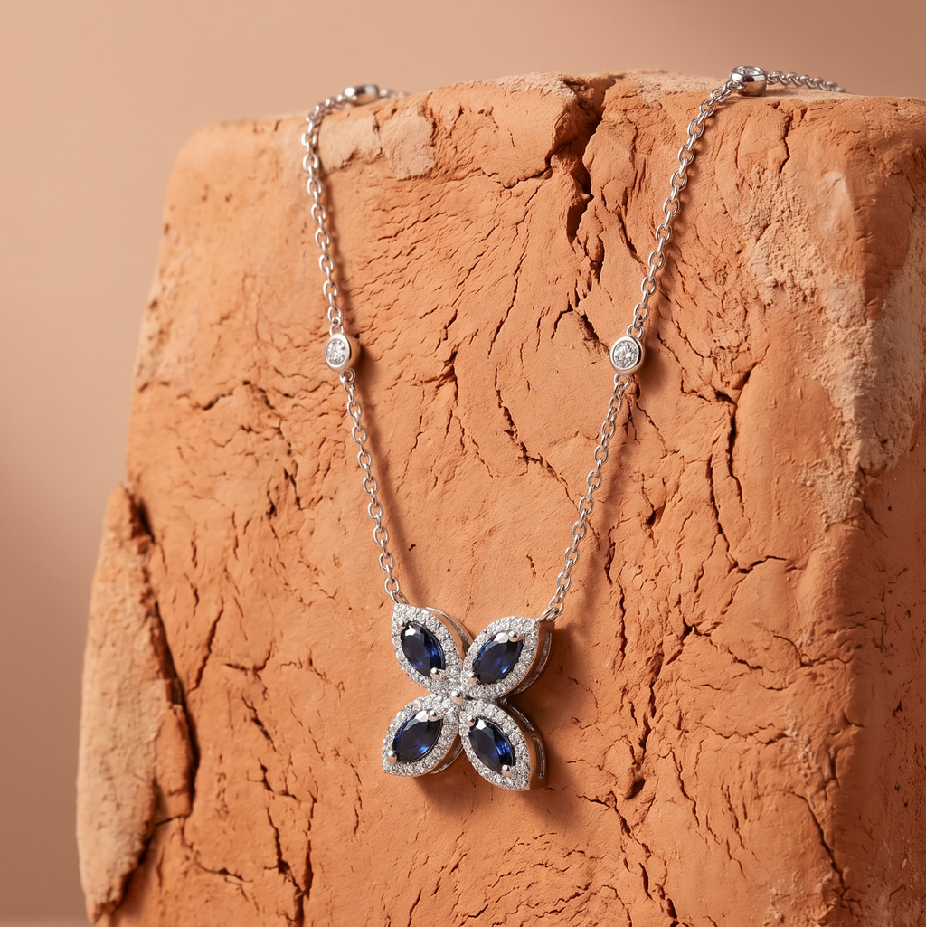 Diamond White Gold Sapphire Butterfly Necklace